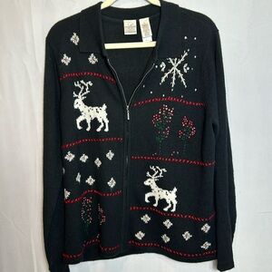 Emma James Christmas Zip Up Holiday Sweater Size Large excellent condition